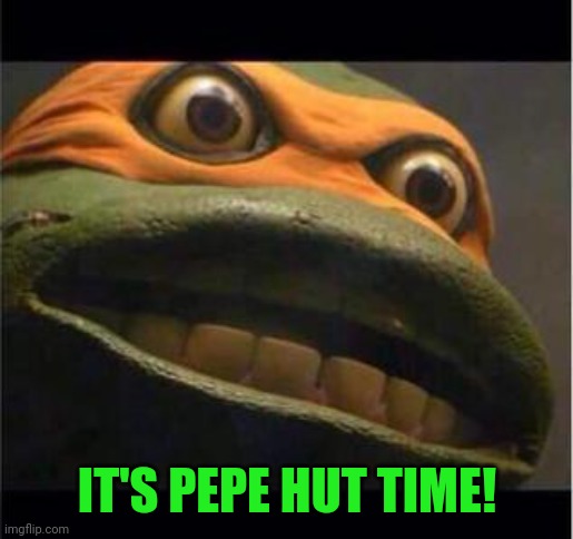 teen age mutant ninja turtle | IT'S PEPE HUT TIME! | image tagged in teen age mutant ninja turtle | made w/ Imgflip meme maker