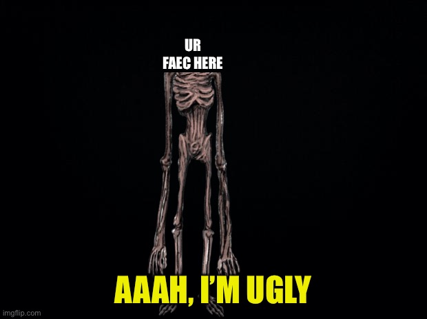 Hahahaha | UR FAEC HERE; AAAH, I’M UGLY | image tagged in black background | made w/ Imgflip meme maker