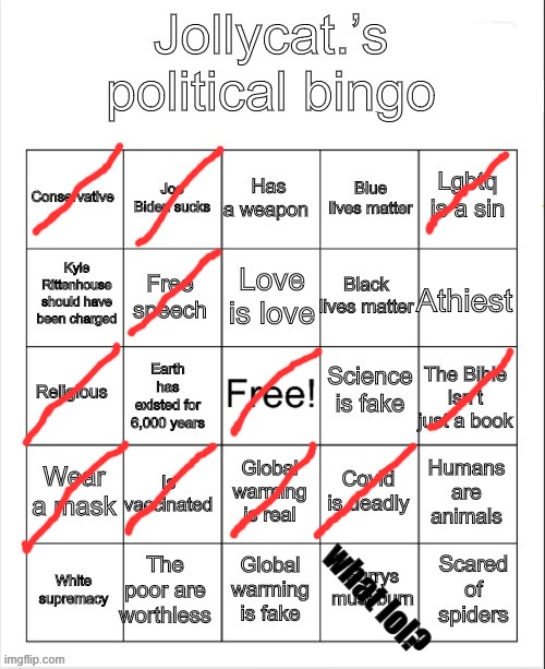 Lardar's Political Bingo Answers! | what lol? | image tagged in jollycat s political bingo | made w/ Imgflip meme maker