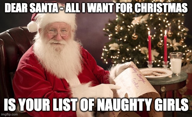 Santa and List | DEAR SANTA - ALL I WANT FOR CHRISTMAS; IS YOUR LIST OF NAUGHTY GIRLS | image tagged in santa and list | made w/ Imgflip meme maker