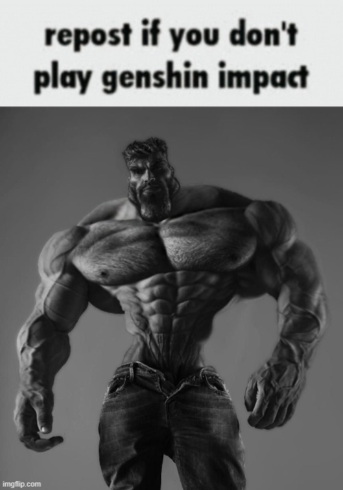 i reposted a meme cuz i never downloaded genshin | image tagged in gigachad | made w/ Imgflip meme maker