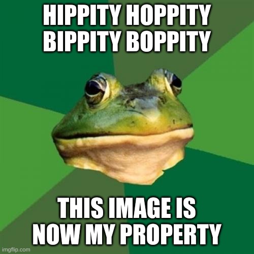 Foul Bachelor Frog Meme | HIPPITY HOPPITY BIPPITY BOPPITY THIS IMAGE IS NOW MY PROPERTY | image tagged in memes,foul bachelor frog | made w/ Imgflip meme maker