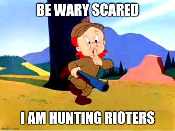 Elmer Fudd | BE WARY SCARED I AM HUNTING RIOTERS | image tagged in elmer fudd | made w/ Imgflip meme maker