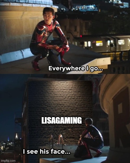 pls explain why u hate lisa? i don't under stand. | LISAGAMING | image tagged in everywhere i go i see his face | made w/ Imgflip meme maker