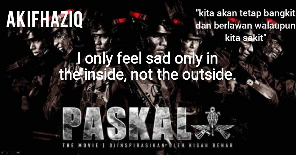 Akifhaziq paskal template | I only feel sad only in the inside, not the outside. | image tagged in akifhaziq paskal template | made w/ Imgflip meme maker