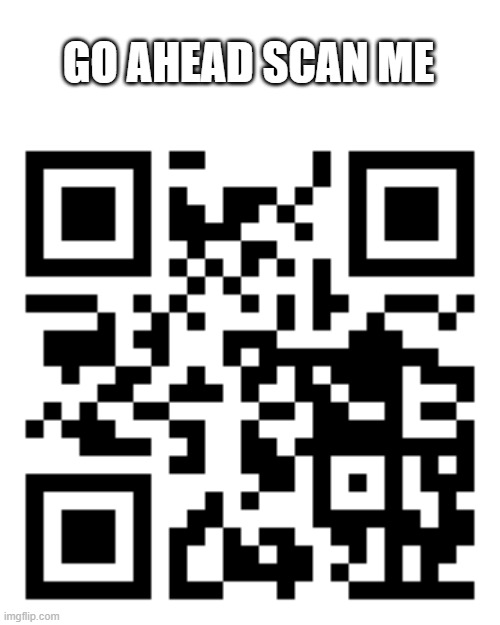 scan this qr code | GO AHEAD SCAN ME | image tagged in meme,funny,qr,xd | made w/ Imgflip meme maker