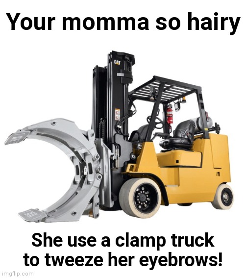 Your momma so hairy; She use a clamp truck to tweeze her eyebrows! | image tagged in memes,momma,hairy,ur mom gay,clamp truck | made w/ Imgflip meme maker