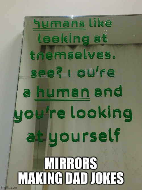 Mirror Dad Jokes |  MIRRORS MAKING DAD JOKES | image tagged in dad joke,mirror,real life,irl | made w/ Imgflip meme maker