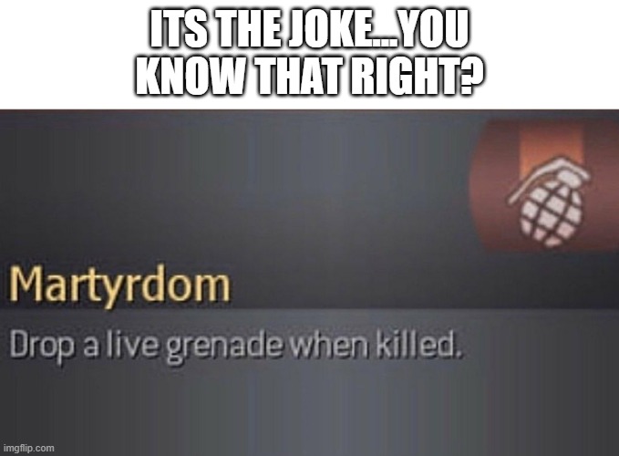Martydom | ITS THE JOKE...YOU KNOW THAT RIGHT? | image tagged in martydom | made w/ Imgflip meme maker