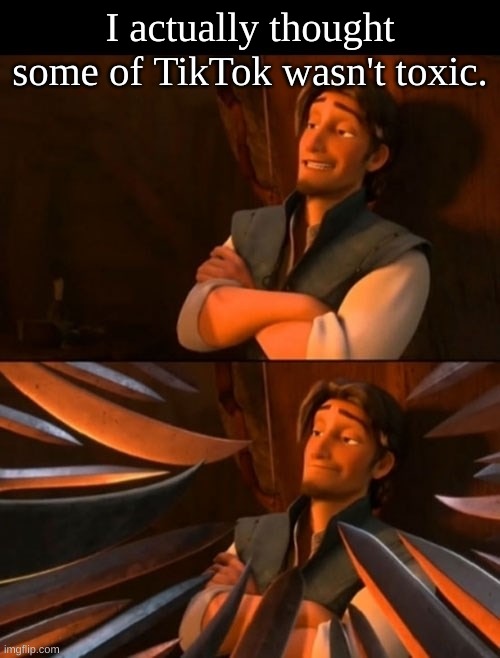 If ya know where to look, it ain't that bad. | I actually thought some of TikTok wasn't toxic. | image tagged in flynn rider about to state unpopular opinion then knives | made w/ Imgflip meme maker