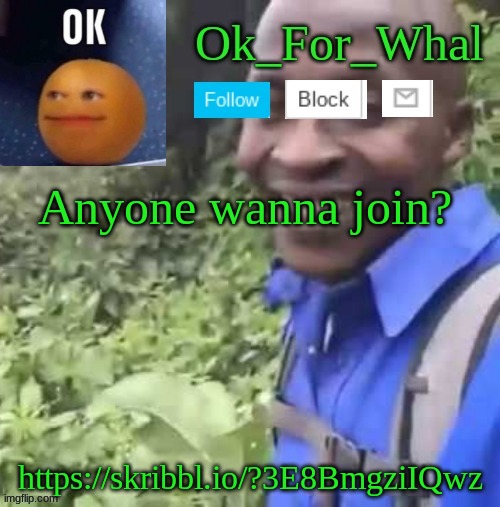 link in desc | Anyone wanna join? https://skribbl.io/?3E8BmgziIQwz | image tagged in ok_for_what temp | made w/ Imgflip meme maker