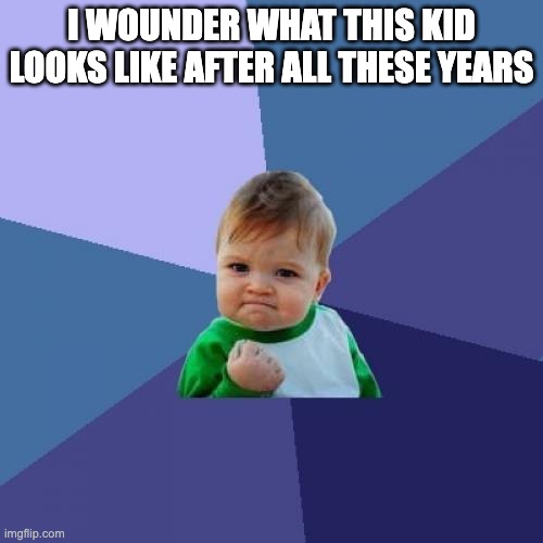 dz | I WOUNDER WHAT THIS KID LOOKS LIKE AFTER ALL THESE YEARS | image tagged in memes,success kid | made w/ Imgflip meme maker