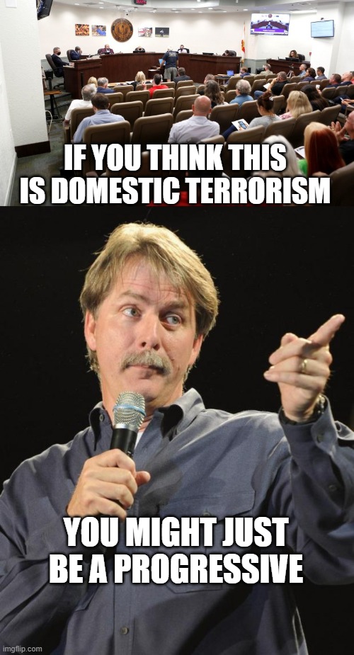 IF YOU THINK THIS IS DOMESTIC TERRORISM; YOU MIGHT JUST BE A PROGRESSIVE | image tagged in jeff foxworthy | made w/ Imgflip meme maker