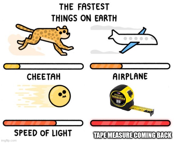 The fastest thing ever | TAPE MEASURE COMING BACK | image tagged in fastest thing possible | made w/ Imgflip meme maker