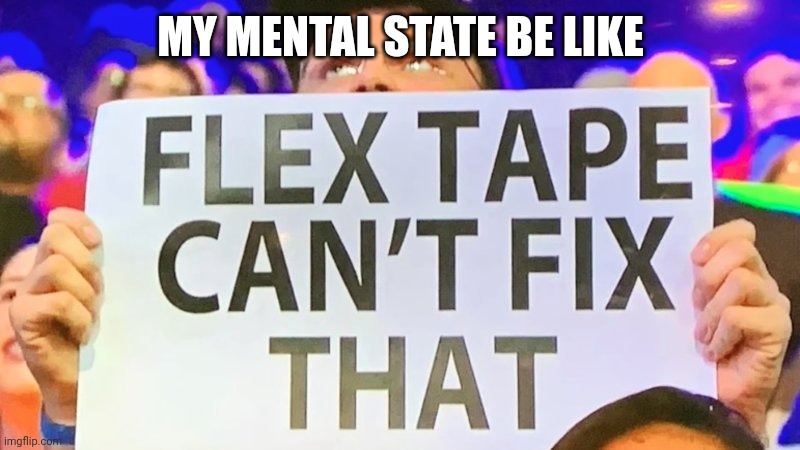 Lol | MY MENTAL STATE BE LIKE | image tagged in not even flex tape | made w/ Imgflip meme maker