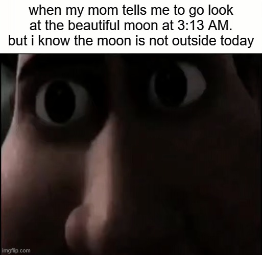 Titan Staring | when my mom tells me to go look at the beautiful moon at 3:13 AM. but i know the moon is not outside today | image tagged in titan staring | made w/ Imgflip meme maker