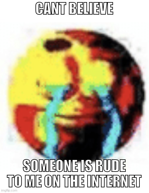 waa | CANT BELIEVE; SOMEONE IS RUDE TO ME ON THE INTERNET | image tagged in cursed emoji | made w/ Imgflip meme maker