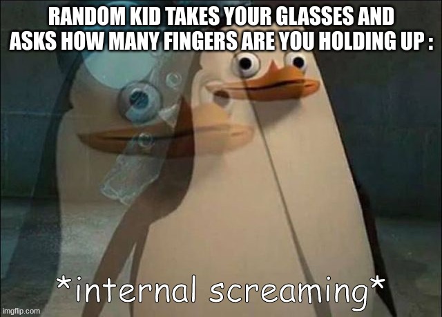 why | RANDOM KID TAKES YOUR GLASSES AND ASKS HOW MANY FINGERS ARE YOU HOLDING UP : | image tagged in private internal screaming | made w/ Imgflip meme maker