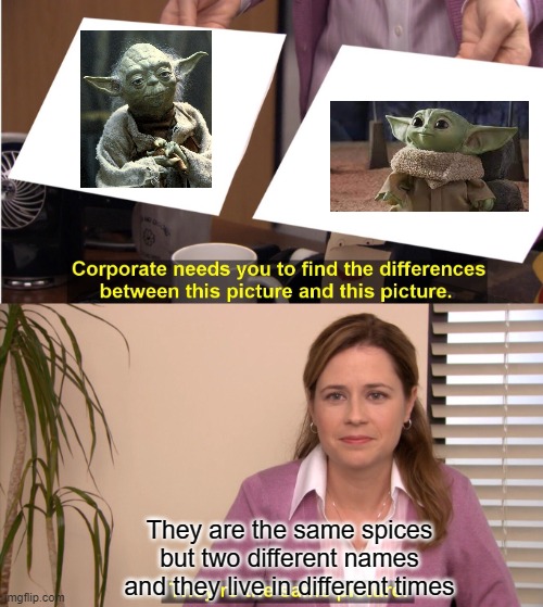 They're The Same Picture Meme | They are the same spices but two different names and they live in different times | image tagged in memes,they're the same picture | made w/ Imgflip meme maker