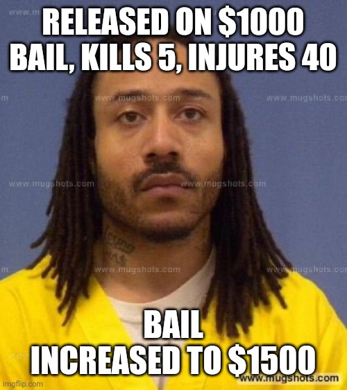 Darrell E. Brooks | RELEASED ON $1000 BAIL, KILLS 5, INJURES 40; BAIL INCREASED TO $1500 | image tagged in darrell e brooks | made w/ Imgflip meme maker