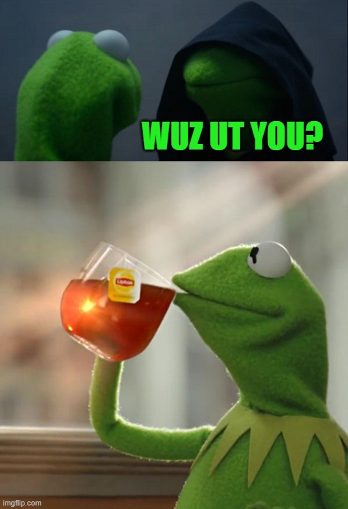 WUZ UT YOU? | image tagged in memes,evil kermit,but that's none of my business | made w/ Imgflip meme maker