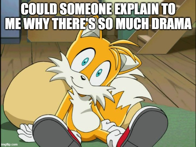 Tails | COULD SOMEONE EXPLAIN TO ME WHY THERE'S SO MUCH DRAMA | image tagged in tails | made w/ Imgflip meme maker