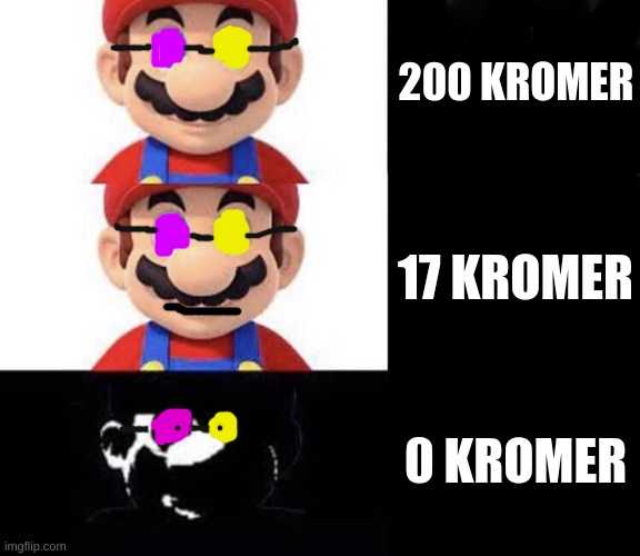 Mario dark three panel | 200 KROMER; 17 KROMER; 0 KROMER | image tagged in mario dark three panel | made w/ Imgflip meme maker