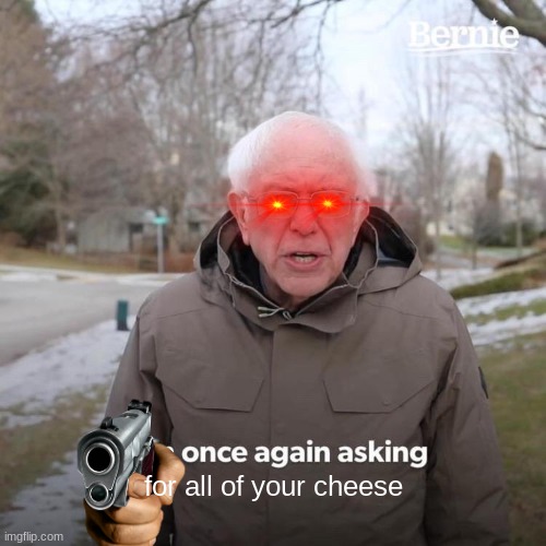 Bernie I Am Once Again Asking For Your Support | for all of your cheese | image tagged in memes,bernie i am once again asking for your support | made w/ Imgflip meme maker