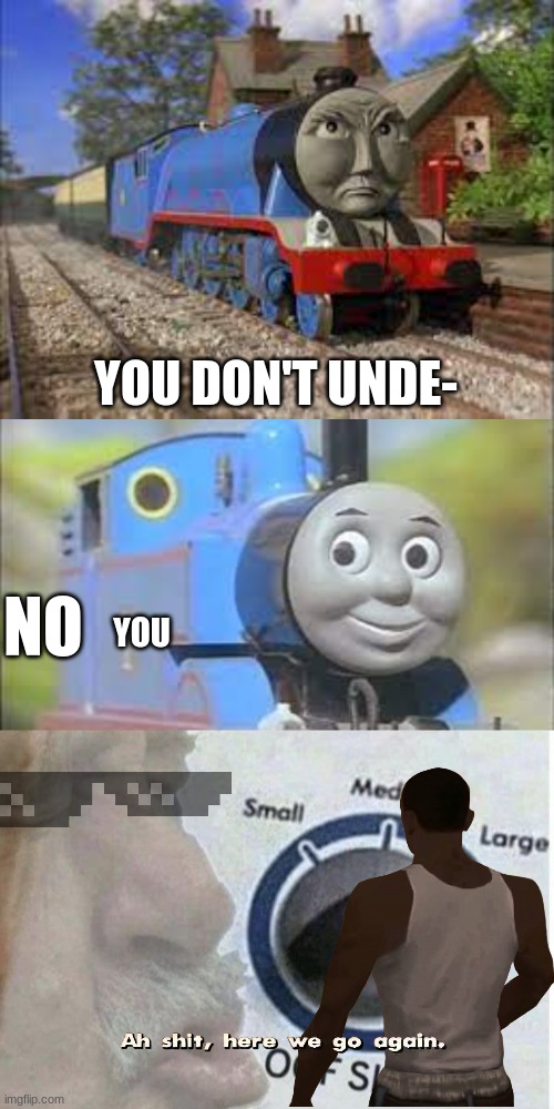 Thomas sucks balls | YOU DON'T UNDE-; NO; YOU | image tagged in thomas the tank engine and freinds,oof size large | made w/ Imgflip meme maker