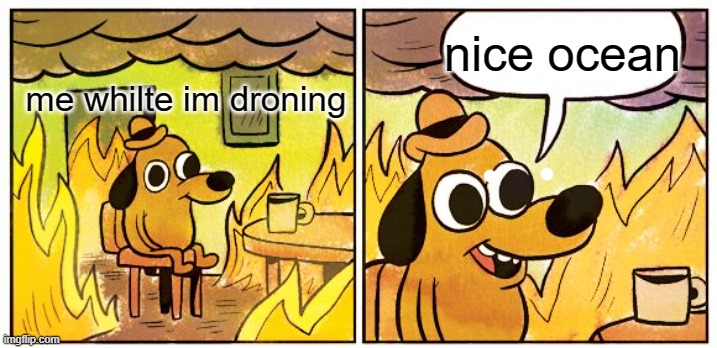 me while im drowning | nice ocean; me whilte im droning | image tagged in memes,this is fine | made w/ Imgflip meme maker
