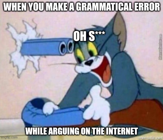 u go BOOM |  WHEN YOU MAKE A GRAMMATICAL ERROR; OH S***; WHILE ARGUING ON THE INTERNET | image tagged in stupidity,meme | made w/ Imgflip meme maker