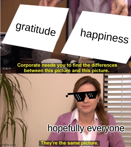 They're The Same Picture | gratitude; happiness; hopefully everyone | image tagged in memes,they're the same picture | made w/ Imgflip meme maker