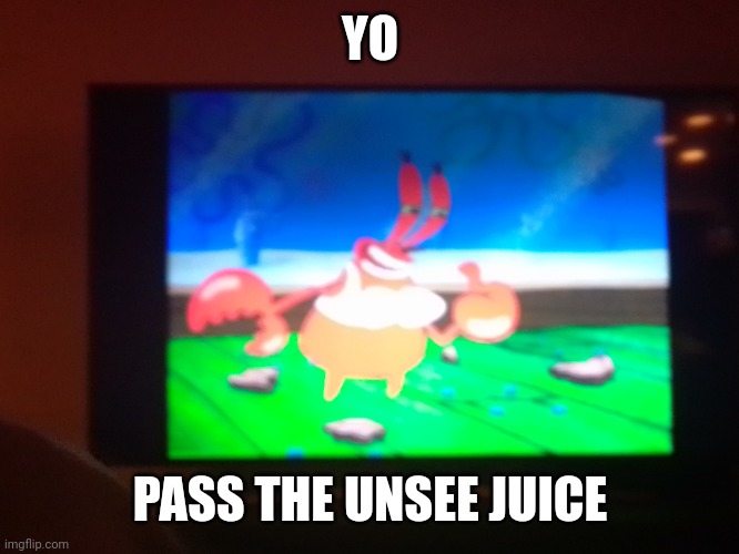 PLEASE | YO; PASS THE UNSEE JUICE | image tagged in spongebob,mr krabs | made w/ Imgflip meme maker