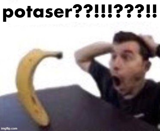 banbana??!!!???!! | potaser??!!!???!! | image tagged in banbana | made w/ Imgflip meme maker