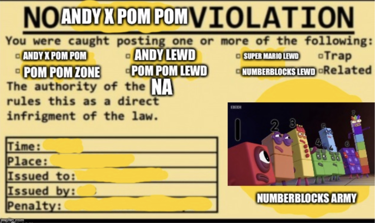 High Quality No Andy x pom pom lewd violation Blank Meme Template