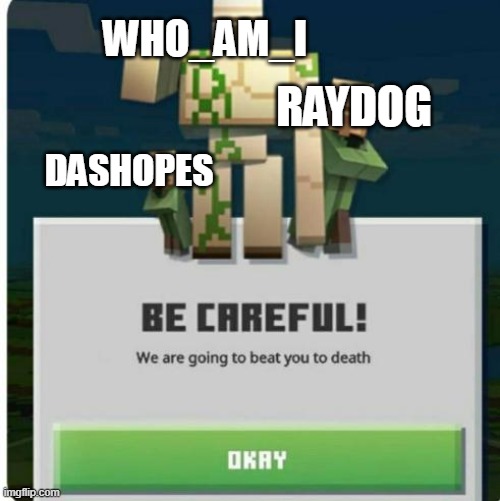 yes | WHO_AM_I; RAYDOG; DASHOPES | image tagged in be careful we are going to beat you to death | made w/ Imgflip meme maker