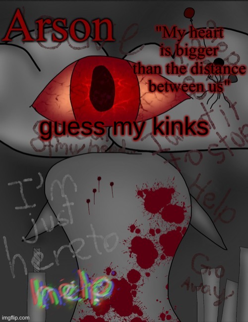 Arson's announcement temp | guess my kinks | image tagged in arson's announcement temp | made w/ Imgflip meme maker
