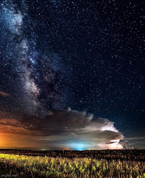 Milky way and Thunderstorm | image tagged in night sky,milky way,thunderstorm,stars,awesome | made w/ Imgflip meme maker