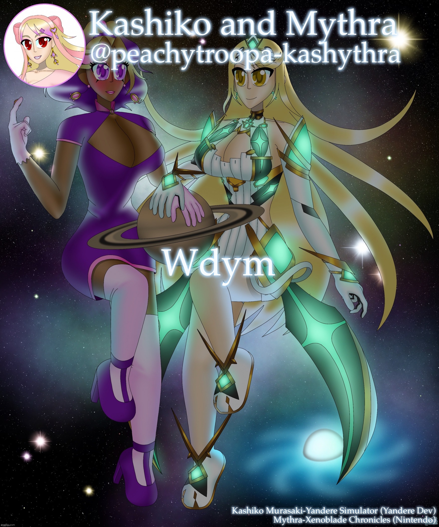 Kashiko Murasaki and Mythra | Wdym | image tagged in kashiko murasaki and mythra | made w/ Imgflip meme maker