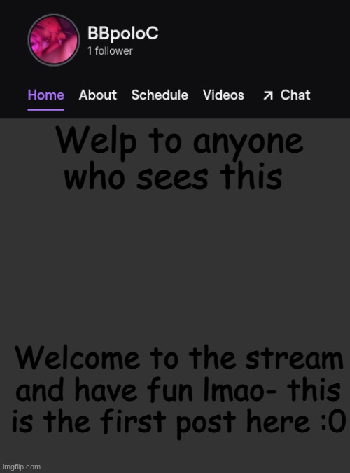 i cant wait to see where this stream goes sihbudcgfvubcdsnxim | Welp to anyone who sees this; Welcome to the stream and have fun lmao- this is the first post here :0 | image tagged in twitch template | made w/ Imgflip meme maker