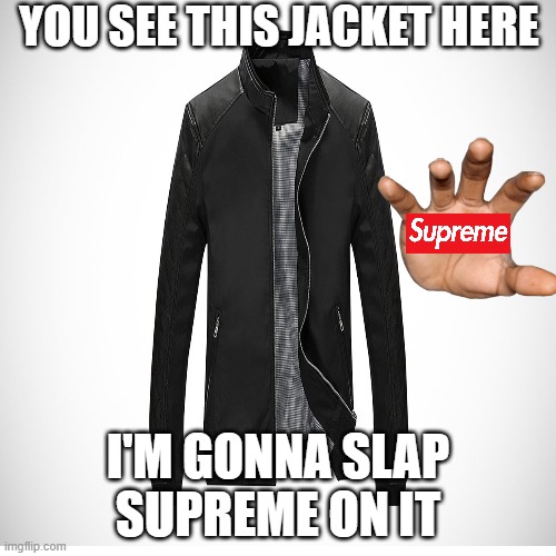 t h i s i s t h e m o s t c r i n g e t h i n g y o u h a v e e v e r s e e n | YOU SEE THIS JACKET HERE; I'M GONNA SLAP SUPREME ON IT | image tagged in cringe | made w/ Imgflip meme maker