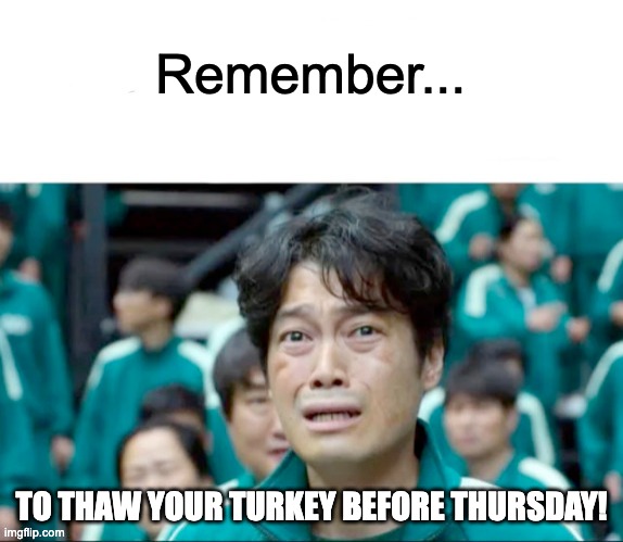 Your next task is to- | Remember... TO THAW YOUR TURKEY BEFORE THURSDAY! | image tagged in your next task is to- | made w/ Imgflip meme maker