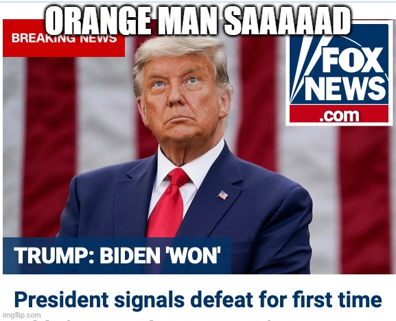 Trump lost | ORANGE MAN SAAAAAD | image tagged in trump lost | made w/ Imgflip meme maker