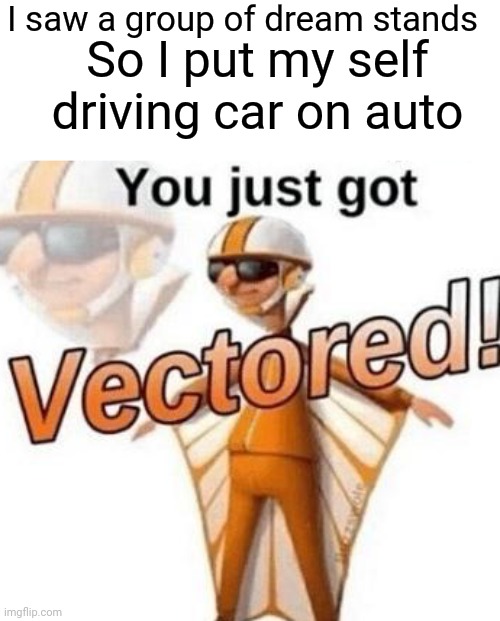 The car is on auto | I saw a group of dream stands; So I put my self driving car on auto | image tagged in you just got vectored | made w/ Imgflip meme maker