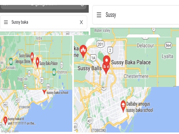 Places I found for sussy and sussy baka on google maps *sorry about low  quality* - Imgflip