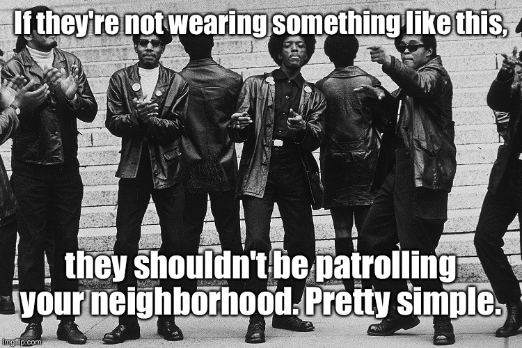 If they're not wearing something like this, they shouldn't be patrolling your neighborhood. Pretty simple. | made w/ Imgflip meme maker