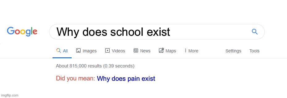 Did you mean? | Why does school exist; Why does pain exist | image tagged in did you mean | made w/ Imgflip meme maker