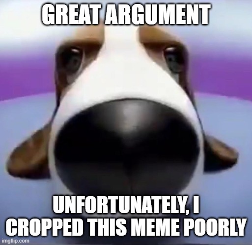 Staring Dog | GREAT ARGUMENT; UNFORTUNATELY, I CROPPED THIS MEME POORLY | image tagged in staring dog | made w/ Imgflip meme maker