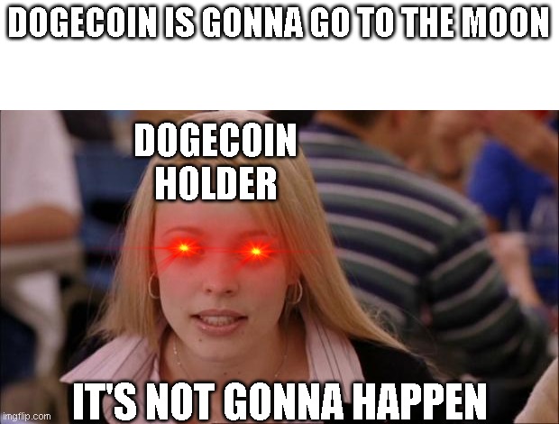 In the height of dogecoin (1 upvote,1 meme) | DOGECOIN IS GONNA GO TO THE MOON; DOGECOIN HOLDER; IT'S NOT GONNA HAPPEN | image tagged in memes,its not going to happen | made w/ Imgflip meme maker