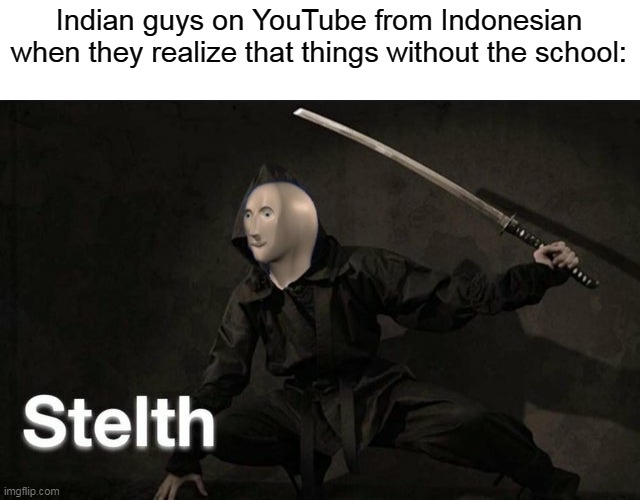 YouTube from Indonesian for the school | Indian guys on YouTube from Indonesian when they realize that things without the school: | image tagged in stelth,memes | made w/ Imgflip meme maker